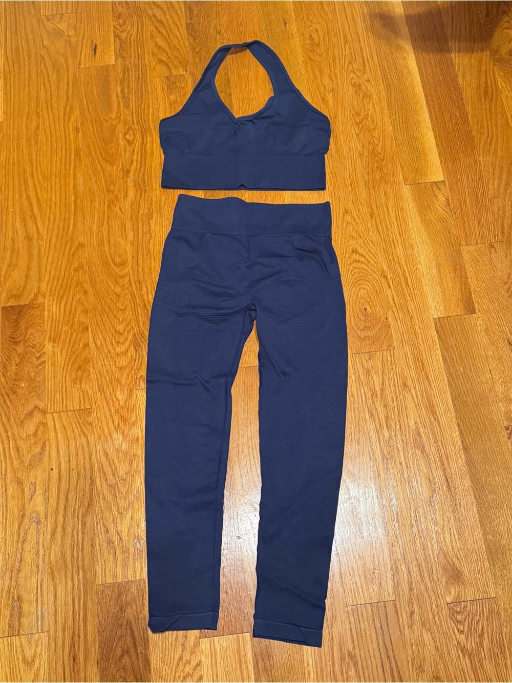NWOT Navy High-Waist Leggings & Halter Sports Bra Athletic Set - Women Size L